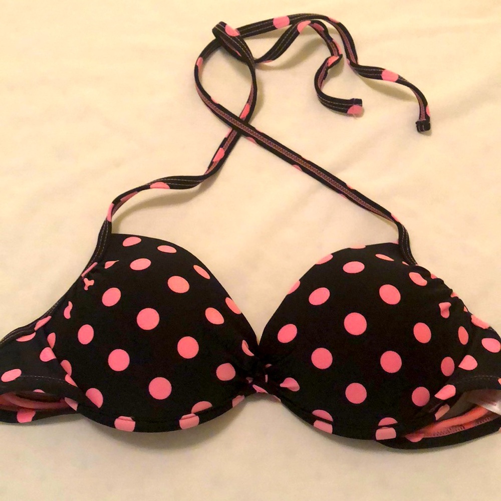 Polka dot halter bikini top, size M